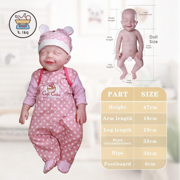 18 inch Full Body Platinum Unpainted Silicone Bald Baby Dolls Newborn Boy - Picture 4 of 7